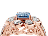 Rose gold Fancy Blue Radiant  Brilliant Flower Halo Diamond Split Shank Ring_133
