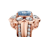 Rose gold Fancy Blue Radiant  Brilliant Flower Halo Diamond Split Shank Ring_134