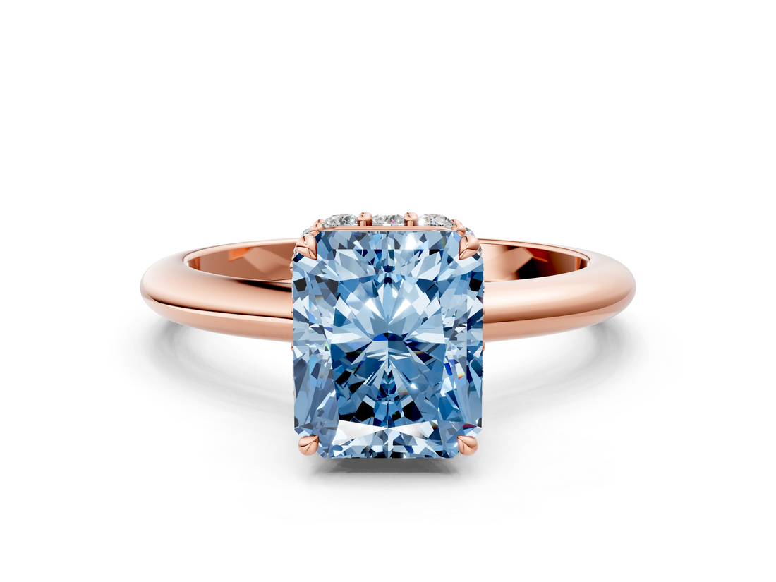 Rose gold Fancy Blue Radiant  Brilliant Solitaire Engagement Ring with Six-Prong Setting and Classic Band_20