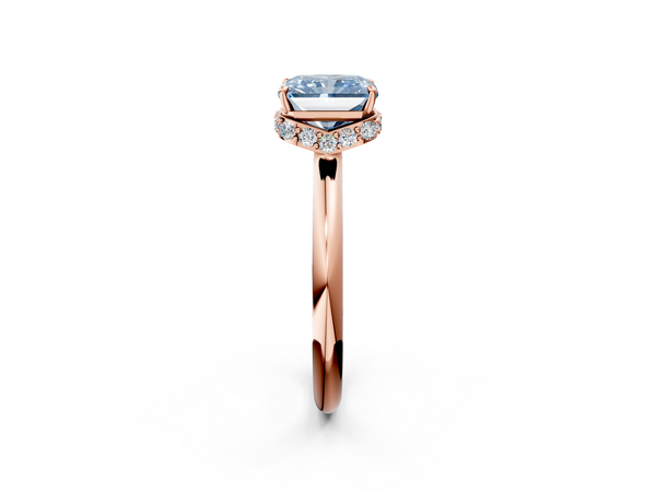 Rose gold Fancy Blue Radiant  Brilliant Solitaire Engagement Ring with Six-Prong Setting and Classic Band