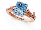 Rose gold Fancy Blue Radiant  Brilliant Solitaire with Leaf Motif Band and Four-Prong Setting_68
