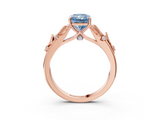 Rose gold Fancy Blue Radiant  Brilliant Solitaire with Leaf Motif Band and Four-Prong Setting_70