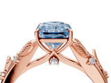 Rose gold Fancy Blue Radiant  Brilliant Solitaire with Leaf Motif Band and Four-Prong Setting_71