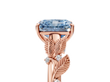 Rose gold Fancy Blue Radiant  Brilliant Solitaire with Leaf Motif Band and Four-Prong Setting_72