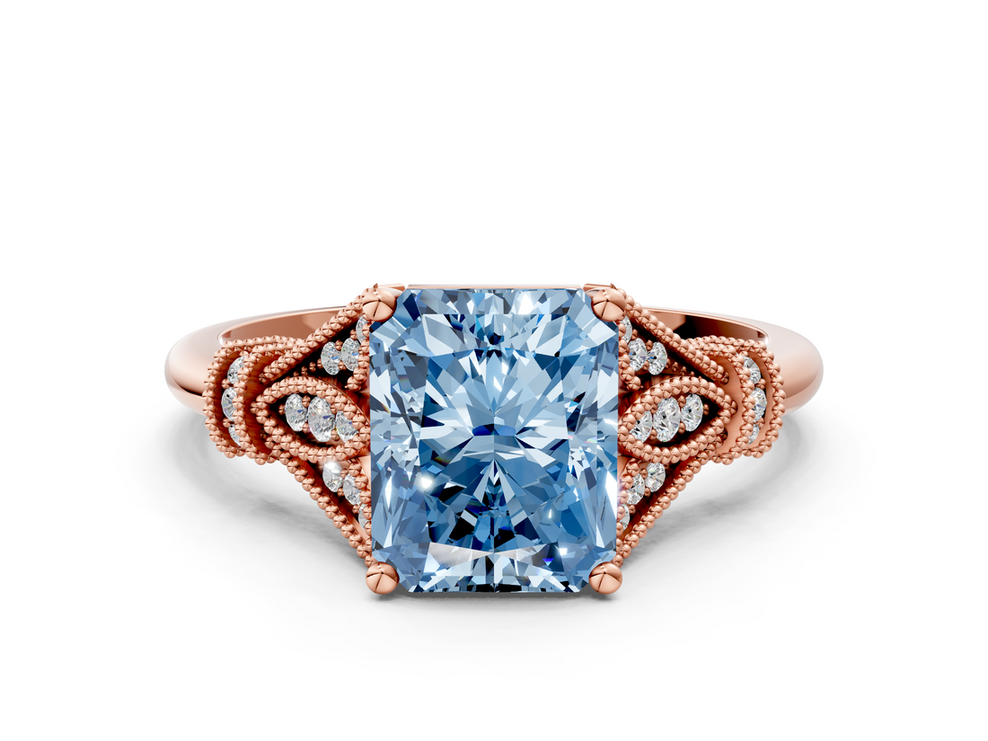 Rose gold Fancy Blue Radiant  Brilliant Solitaire with Pave Band and Four-Prong Setting_20
