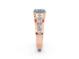 Rose gold Fancy Blue Radiant  Brilliant Solitaire with Side Stones on a Pave Band and Four-Prong Setting_26