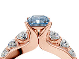 Rose gold Fancy Blue Radiant  Brilliant Solitaire with Side Stones on a Pave Band and Four-Prong Setting_28