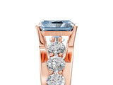 Rose gold Fancy Blue Radiant  Brilliant Solitaire with Side Stones on a Pave Band and Four-Prong Setting_29