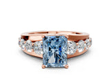 Rose gold Fancy Blue Radiant  Brilliant Solitaire with Side Stones on a Pave Band and Four-Prong Setting_34