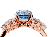 Rose gold Fancy Blue Radiant  Cluster Diamond Engagement Ring with Pavé Band and Four-Prong Setting_36