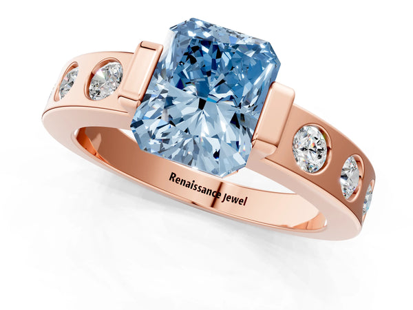 Rose Gold Radiant Cut Tension Style Engagement Ring Setting for Fancy Blue Center