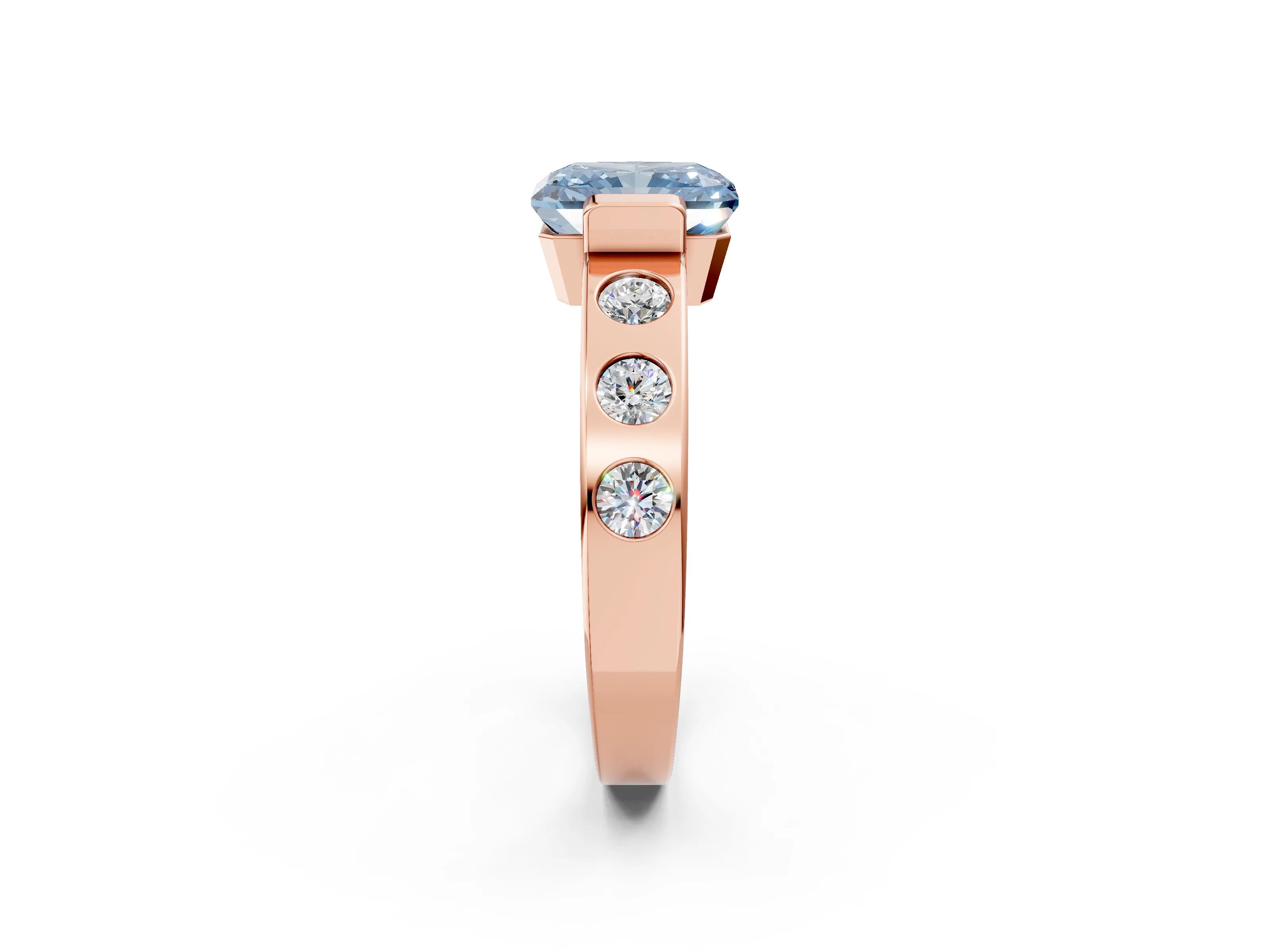 Rose gold Fancy Blue Radiant Cut Brilliant Channel-Set Diamond Ring with Bezel Prong Setting_2