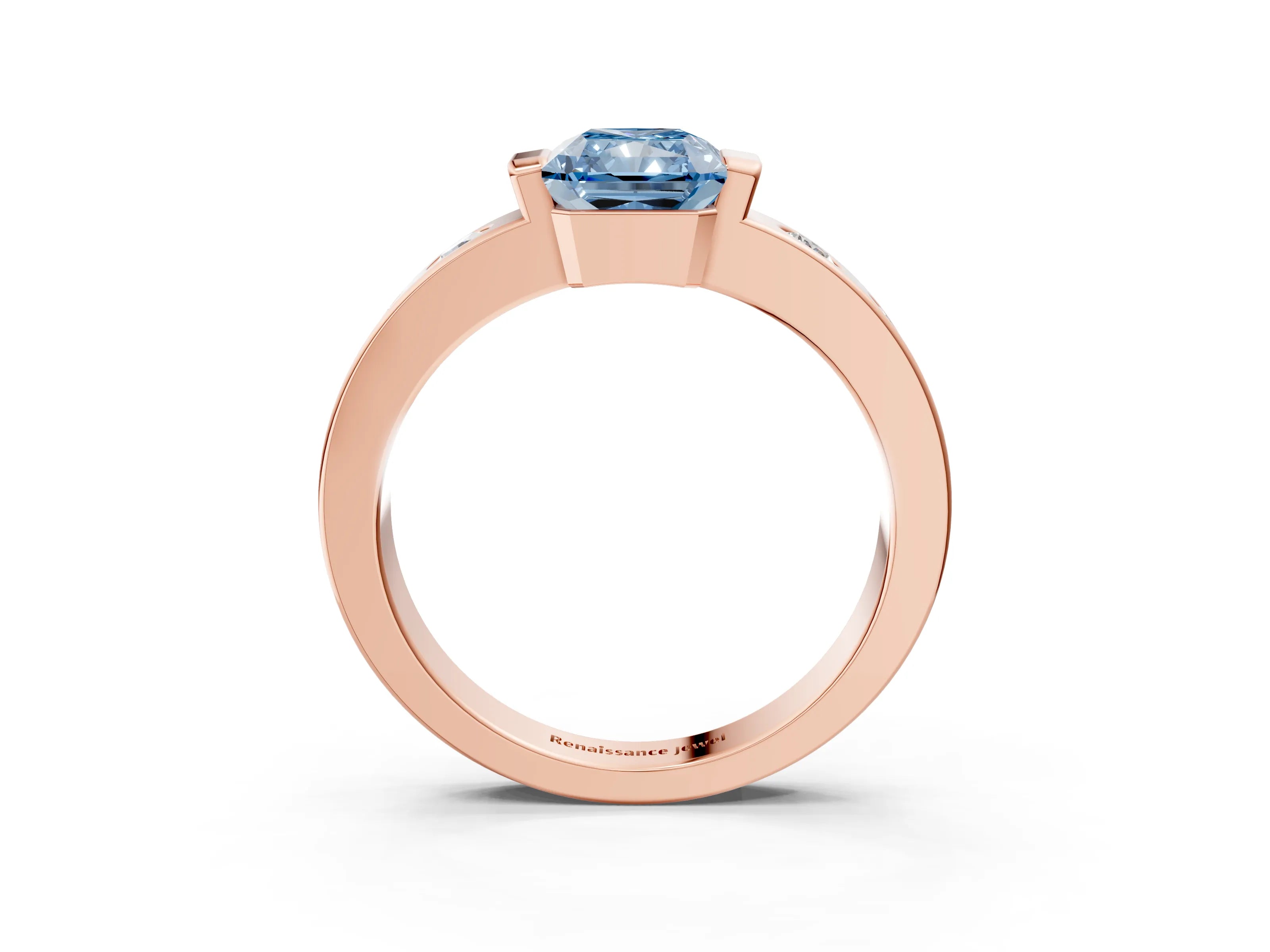 Rose gold Fancy Blue Radiant Cut Brilliant Channel-Set Diamond Ring with Bezel Prong Setting_3