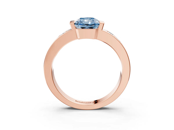 Rose Gold Radiant Cut Tension Style Engagement Ring Setting for Fancy Blue Center