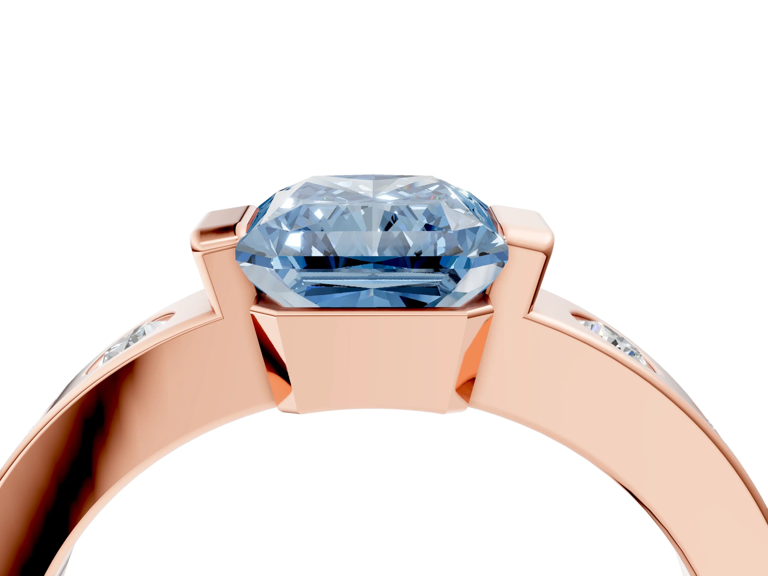 Rose gold Fancy Blue Radiant Cut Brilliant Channel-Set Diamond Ring with Bezel Prong Setting_4