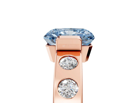 Rose gold Fancy Blue Radiant Cut Brilliant Channel-Set Diamond Ring with Bezel Prong Setting_5