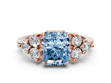 Rose gold Fancy Blue Radiant Cut Brilliant Diamond Cluster Accent Solitaire Ring with Prong Setting