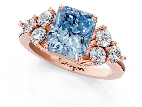 Rose gold Fancy Blue Radiant Cut Brilliant Diamond Cluster Accent Solitaire Ring with Prong Setting_1