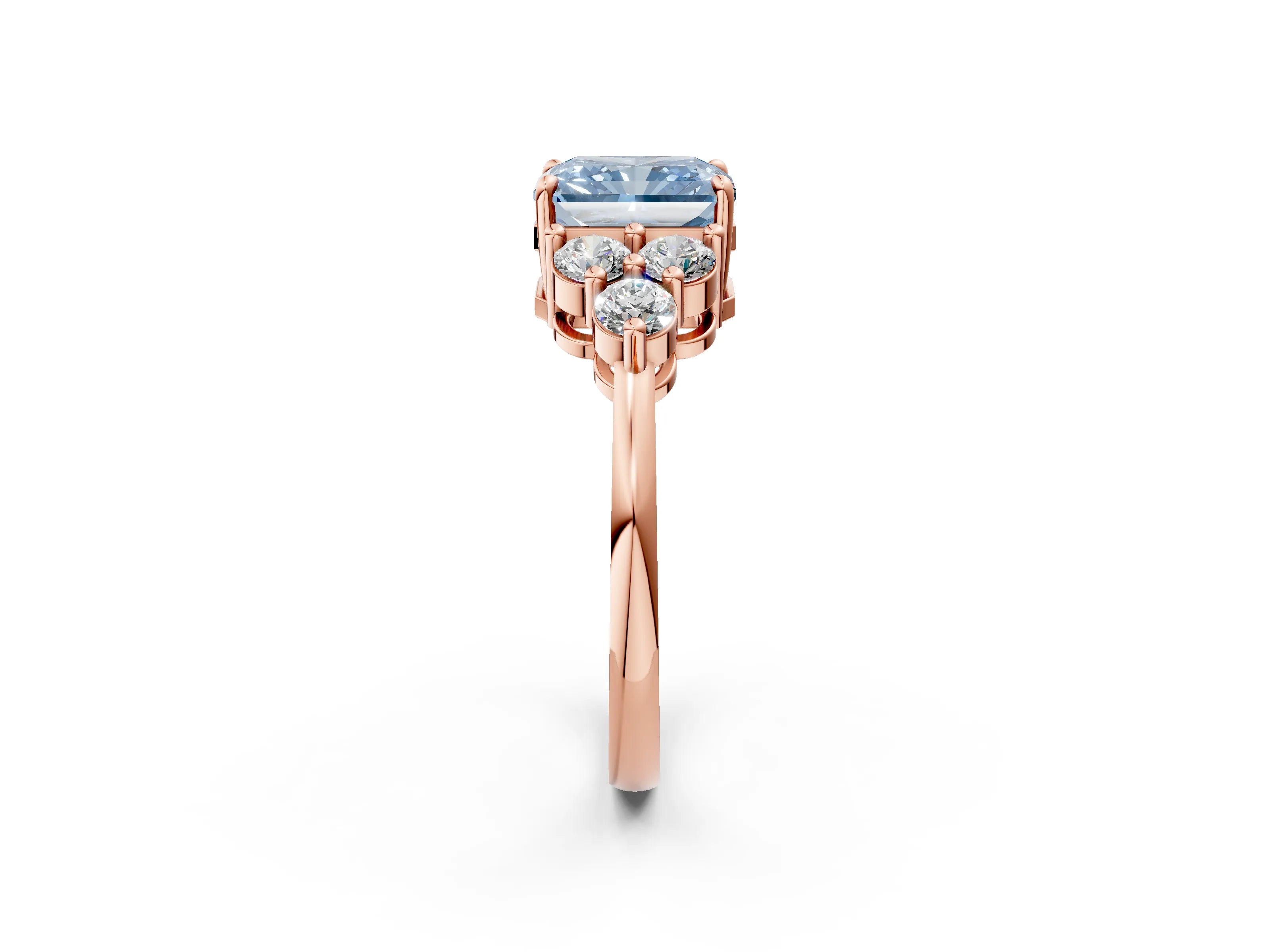 Rose gold Fancy Blue Radiant Cut Brilliant Diamond Cluster Accent Solitaire Ring with Prong Setting_2