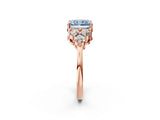 Rose gold Fancy Blue Radiant Cut Brilliant Diamond Cluster Accent Solitaire Ring with Prong Setting_2
