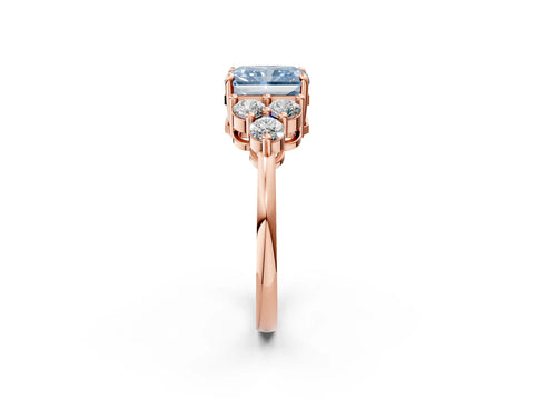 Rose gold Fancy Blue Radiant Cut Brilliant Diamond Cluster Accent Solitaire Ring with Prong Setting_2