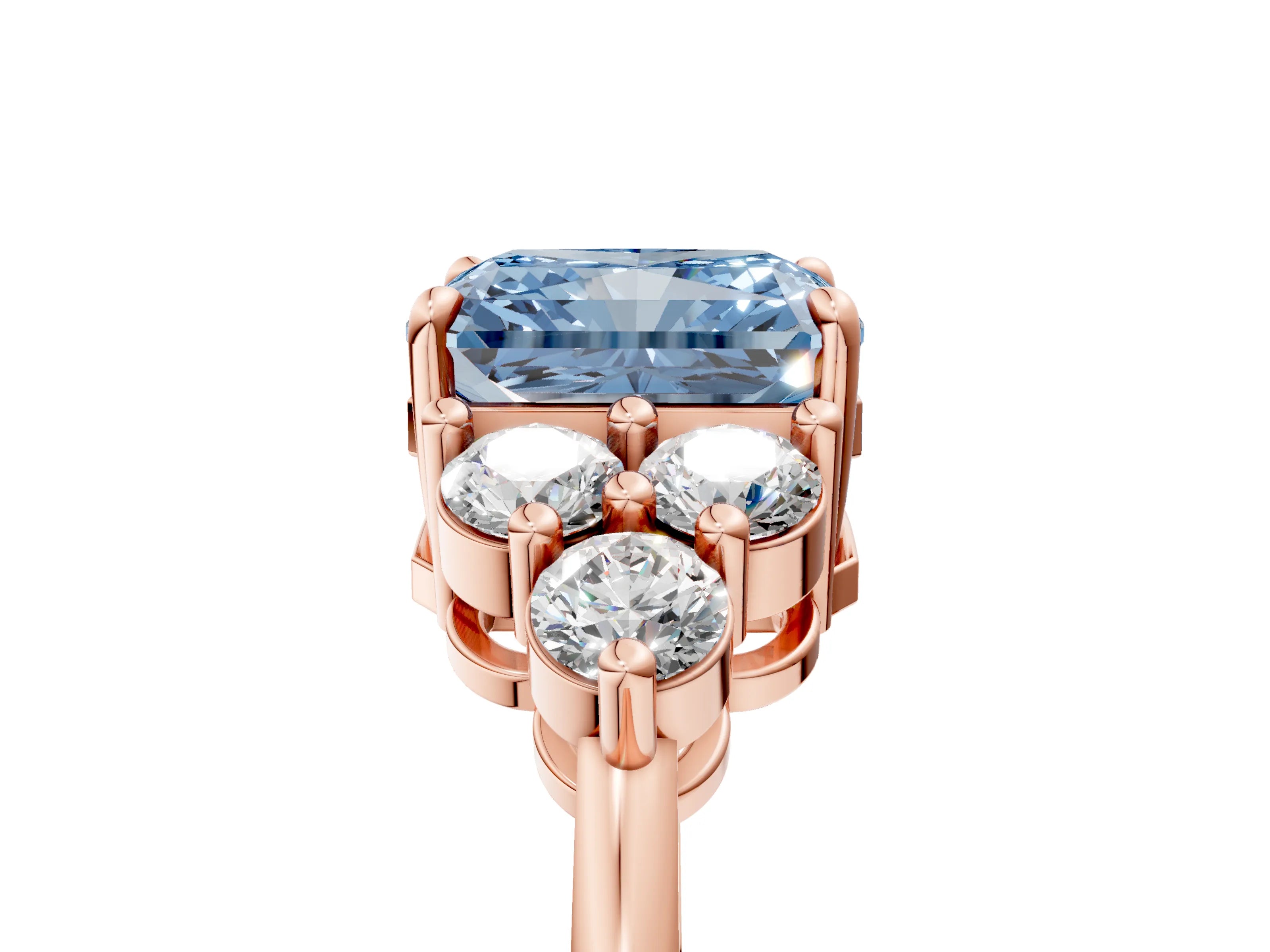 Rose gold Fancy Blue Radiant Cut Brilliant Diamond Cluster Accent Solitaire Ring with Prong Setting_5