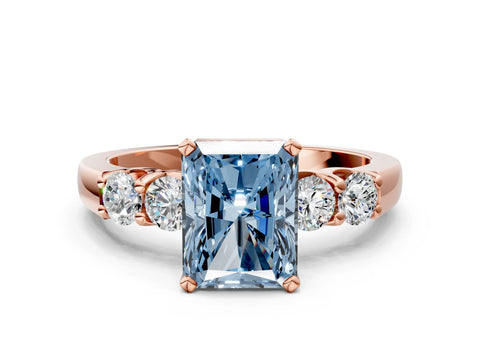 Rose gold Fancy Blue Radiant Cut Brilliant Diamond Five-Stone Engagement Ring with Prong Setting on a Classic Band_3