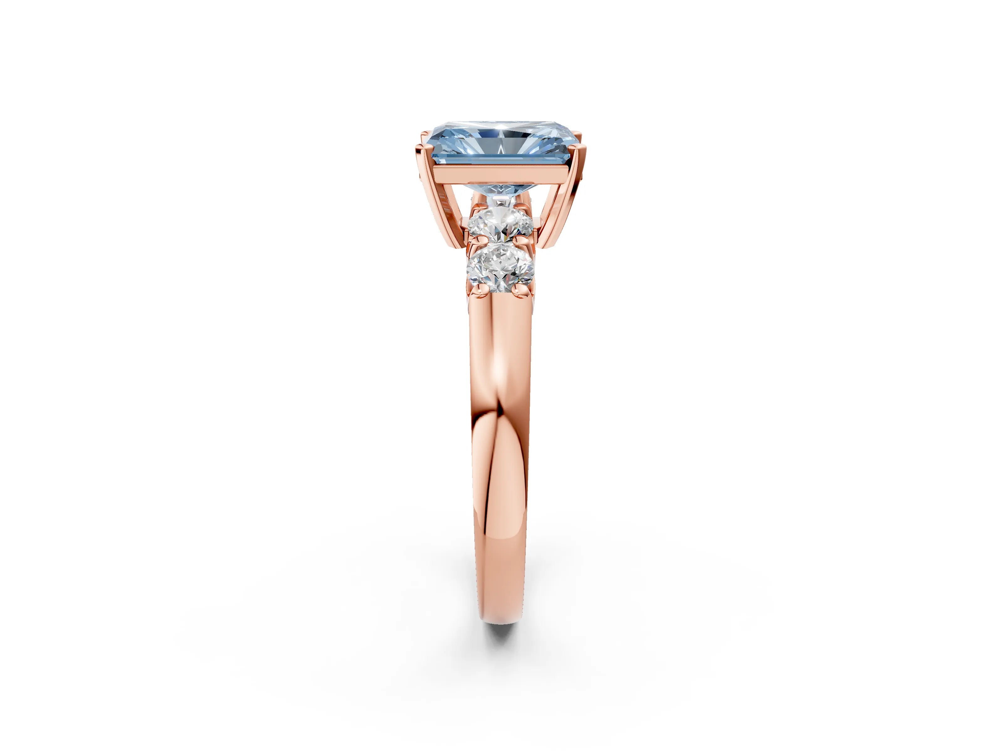 Rose gold Fancy Blue Radiant Cut Brilliant Diamond Five-Stone Engagement Ring with Prong Setting on a Classic Band_5