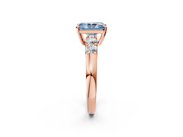 Rose gold Fancy Blue Radiant Cut Brilliant Diamond Five-Stone Engagement Ring with Prong Setting on a Classic Band