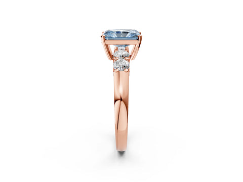 Rose gold Fancy Blue Radiant Cut Brilliant Diamond Five-Stone Engagement Ring with Prong Setting on a Classic Band_5