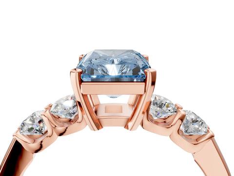 Rose gold Fancy Blue Radiant Cut Brilliant Diamond Five-Stone Engagement Ring with Prong Setting on a Classic Band_7