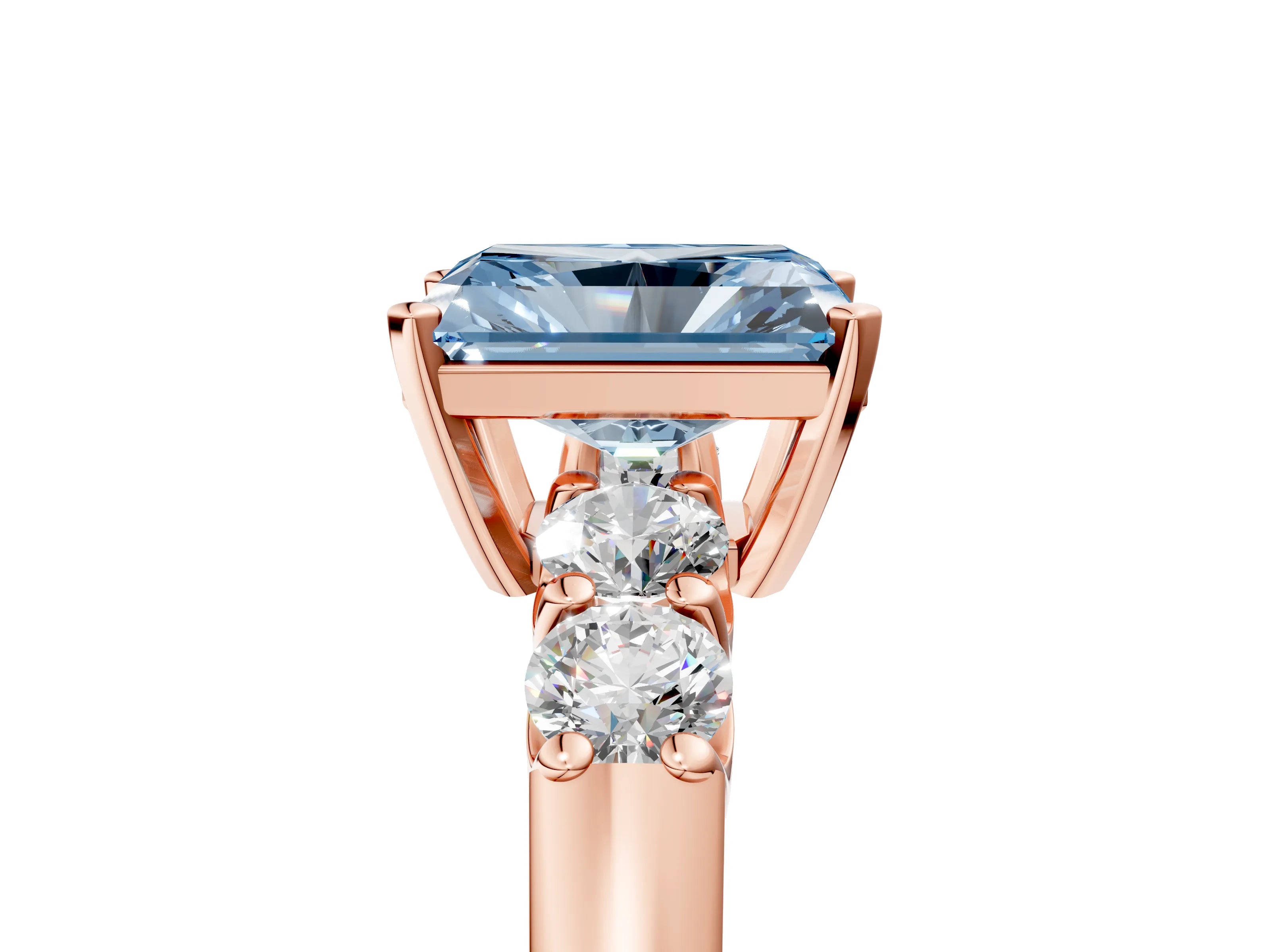 Rose gold Fancy Blue Radiant Cut Brilliant Diamond Five-Stone Engagement Ring with Prong Setting on a Classic Band_8