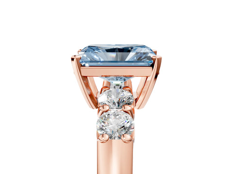 Rose gold Fancy Blue Radiant Cut Brilliant Diamond Five-Stone Engagement Ring with Prong Setting on a Classic Band_8