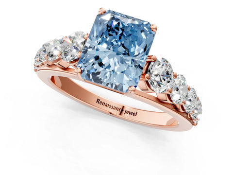 Rose gold Fancy Blue Radiant Cut Brilliant Diamond Pavé Band with Six-Prong Setting_1