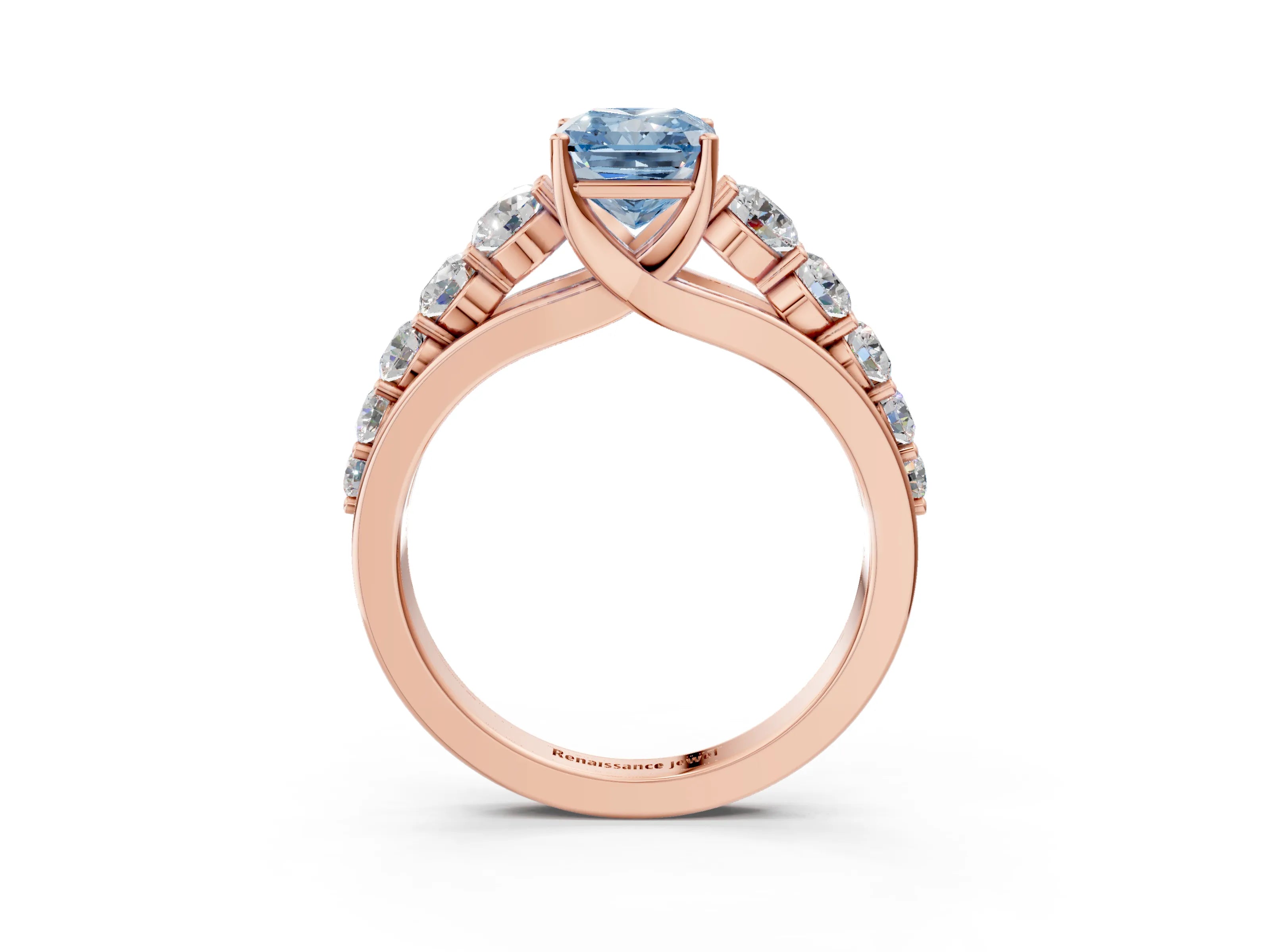 Rose gold Fancy Blue Radiant Cut Brilliant Diamond Pavé Band with Six-Prong Setting_3