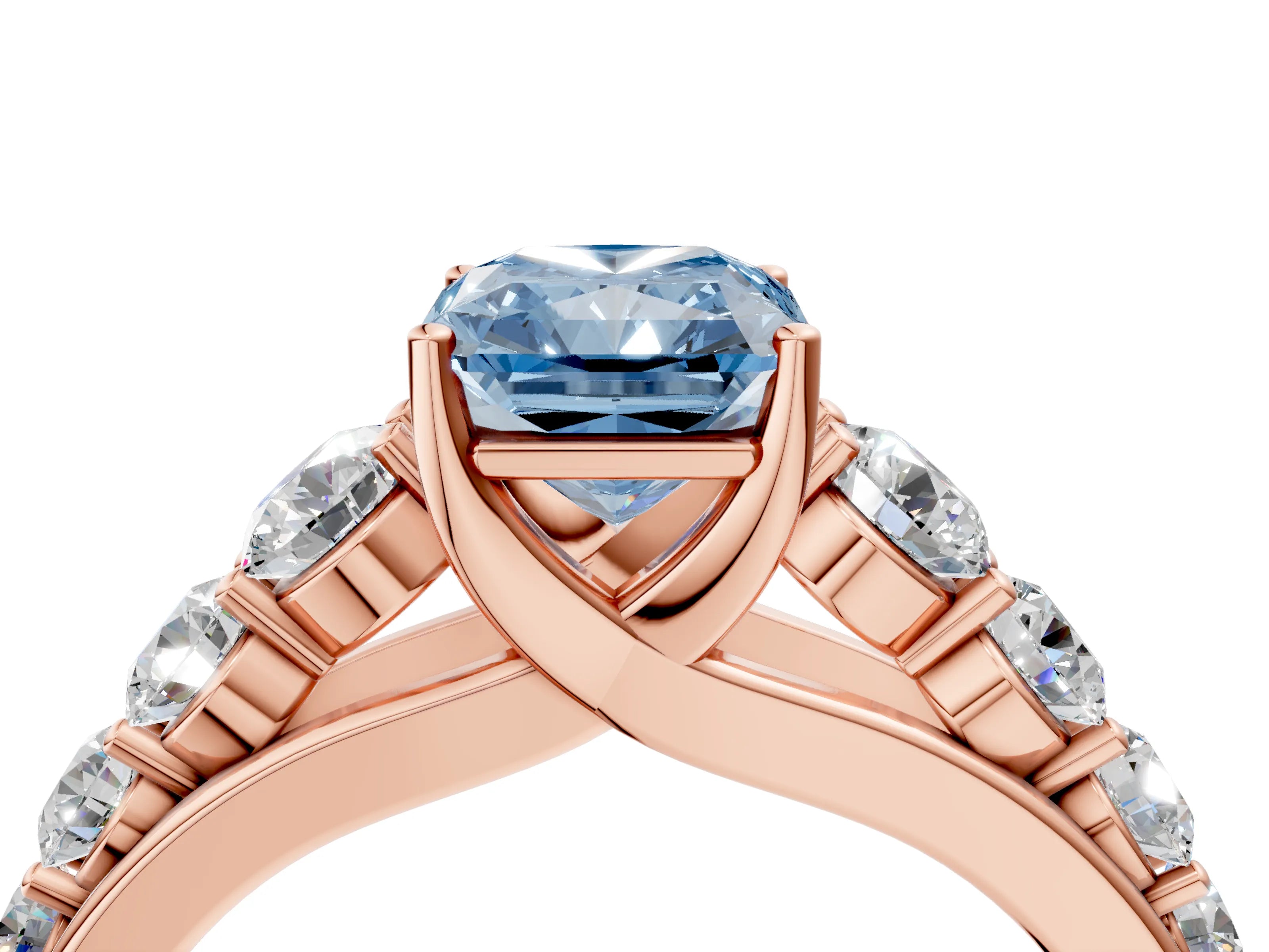 Rose gold Fancy Blue Radiant Cut Brilliant Diamond Pavé Band with Six-Prong Setting_4