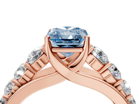 Rose gold Fancy Blue Radiant Cut Brilliant Diamond Pavé Band with Six-Prong Setting_4