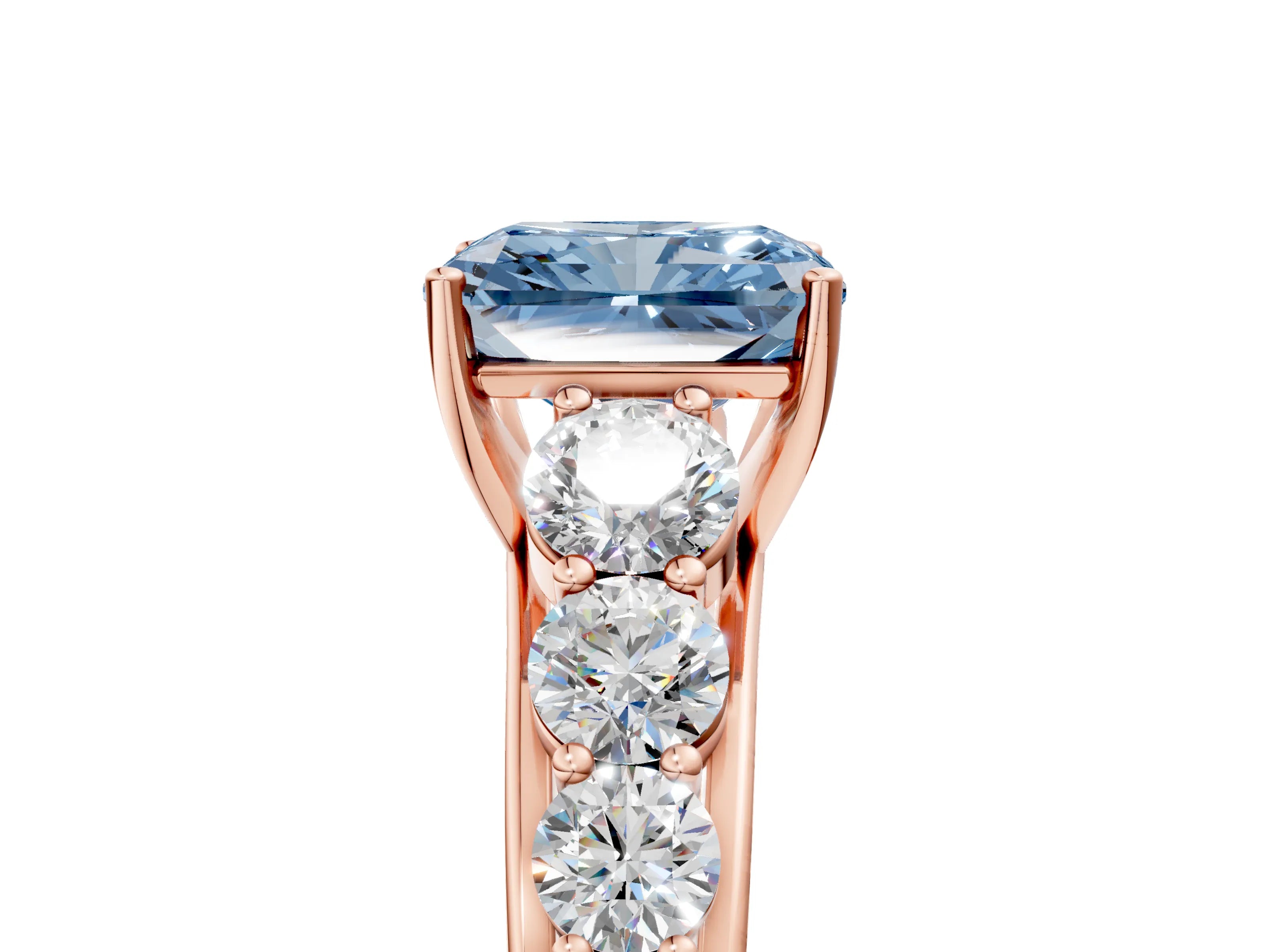 Rose gold Fancy Blue Radiant Cut Brilliant Diamond Pavé Band with Six-Prong Setting_5