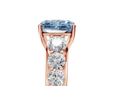 Rose gold Fancy Blue Radiant Cut Brilliant Diamond Pavé Band with Six-Prong Setting_5