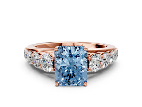 Rose gold Fancy Blue Radiant Cut Brilliant Diamond Pavé Band with Six-Prong Setting