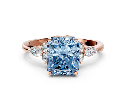 Rose gold Fancy Blue Radiant Cut Brilliant Diamond Solitaire Ring with Pear Side Stones and Four-Prong Setting_3