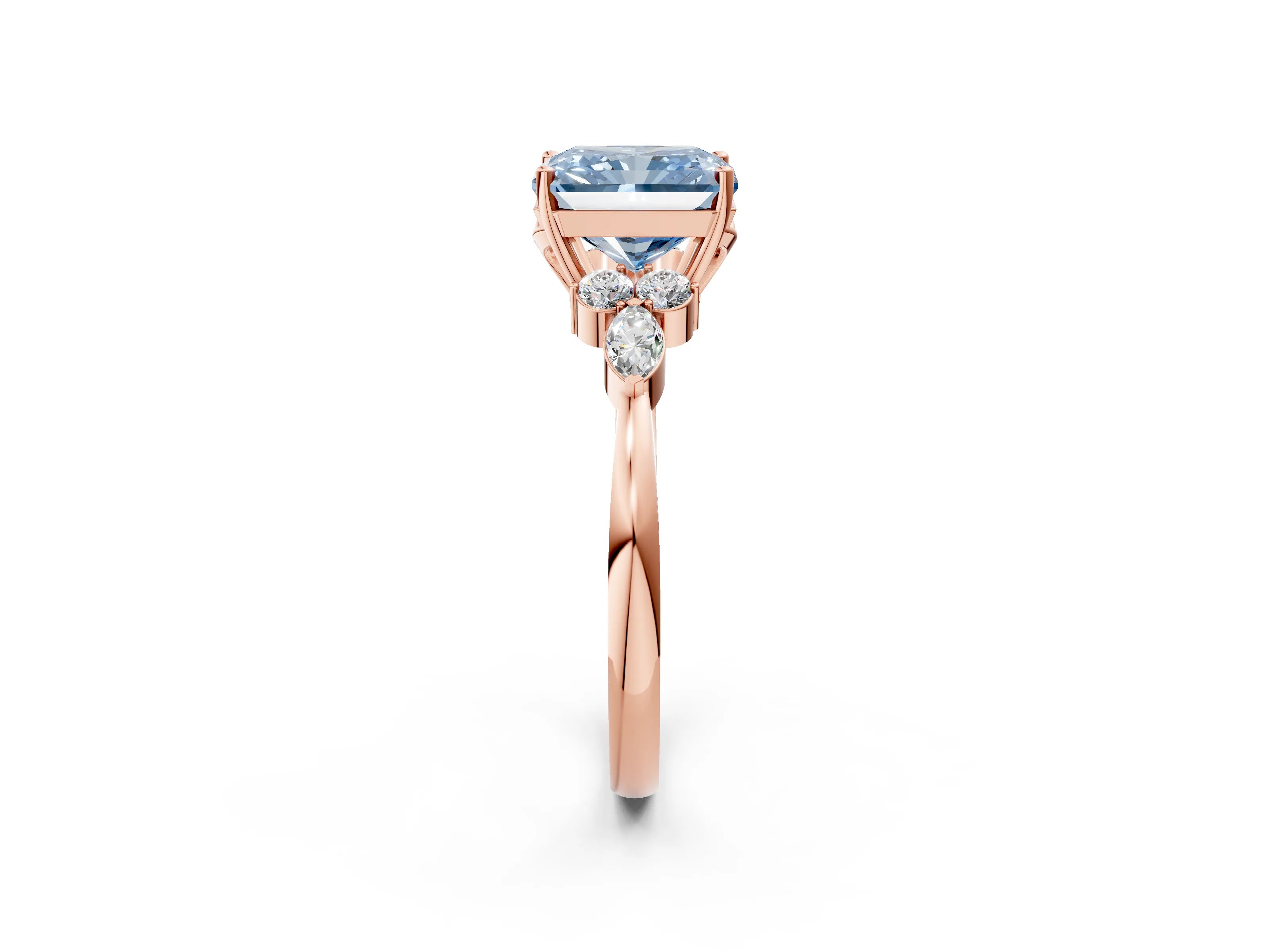 Rose gold Fancy Blue Radiant Cut Brilliant Diamond Solitaire Ring with Pear Side Stones and Four-Prong Setting_5
