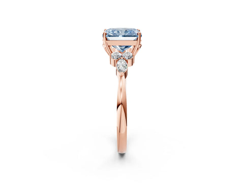 Rose gold Fancy Blue Radiant Cut Brilliant Diamond Solitaire Ring with Pear Side Stones and Four-Prong Setting_5