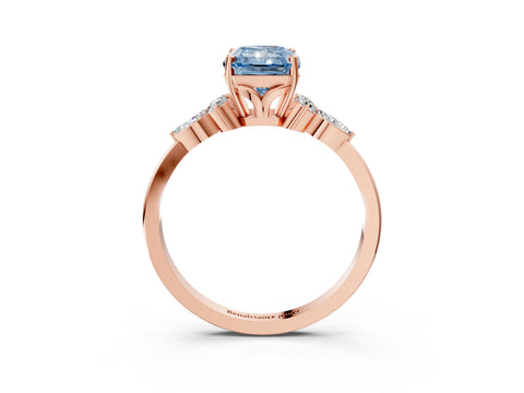 Rose gold Fancy Blue Radiant Cut Brilliant Diamond Solitaire Ring with Pear Side Stones and Four-Prong Setting_6