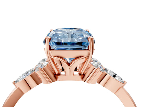 Rose gold Fancy Blue Radiant Cut Brilliant Diamond Solitaire Ring with Pear Side Stones and Four-Prong Setting_7