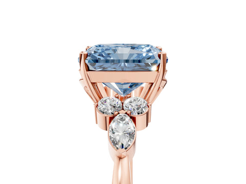 Rose gold Fancy Blue Radiant Cut Brilliant Diamond Solitaire Ring with Pear Side Stones and Four-Prong Setting_8