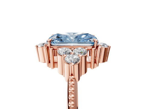 Rose gold Fancy Blue Radiant Cut Brilliant Diamond with Cluster Setting on a Beaded Band and Four-Prong Setting_5
