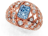Rose gold Fancy Blue Radiant Cut Brilliant Halo Pave Diamond Milgrain Ring_1