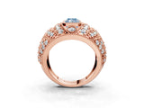 Rose gold Fancy Blue Radiant Cut Brilliant Halo Pave Diamond Milgrain Ring_3