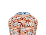 Rose gold Fancy Blue Radiant Cut Brilliant Halo Pave Diamond Milgrain Ring_5
